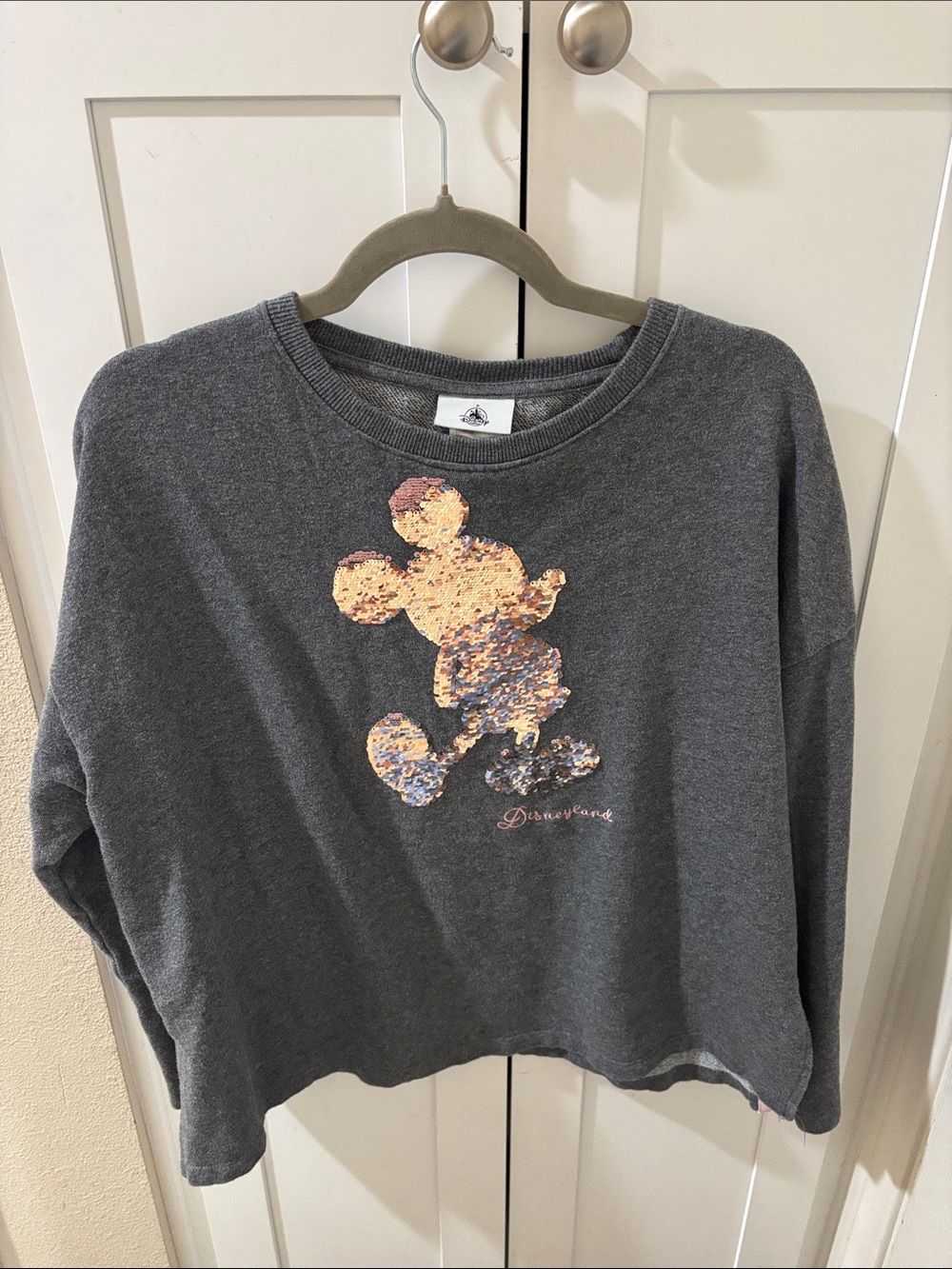 Disneyland Hong Kong Gray Rose Gold Sequin Pullover Sweatshirt